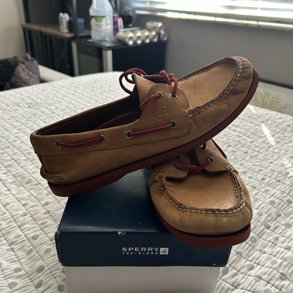 Sperry Top-Sider A/O 2-Eye Neon Boat Shoes Men’s 9.5 Tan/Red (0271692)